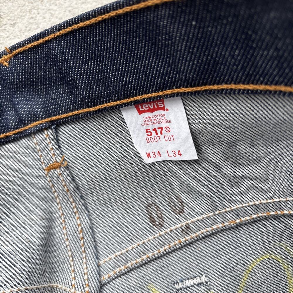 VINTAGE 90s Levis 517 Jeans Mens 34x34 Blue Denim Bootcut RAW Deadstock NOS USA - Picture 12 of 16